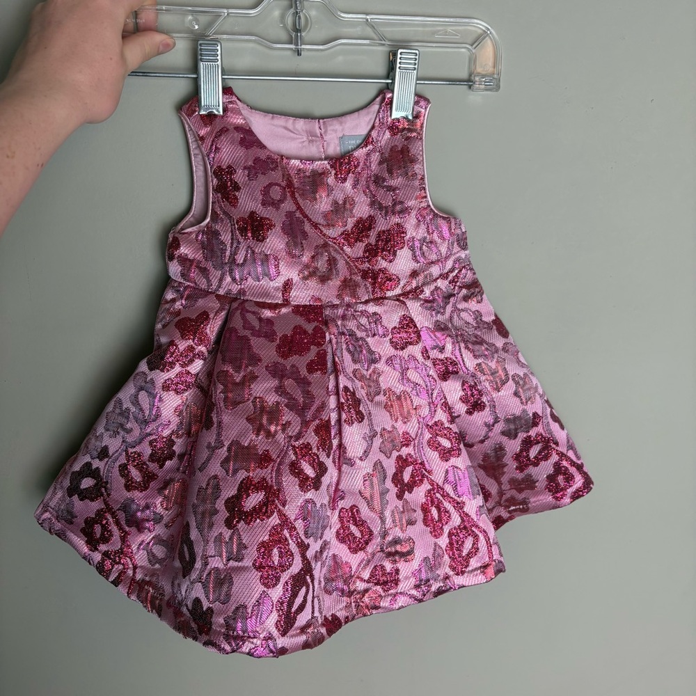 NWT Children’s Place Sleeveless Pink Metallic Woven Jacquard Dress Size 3-6 MO